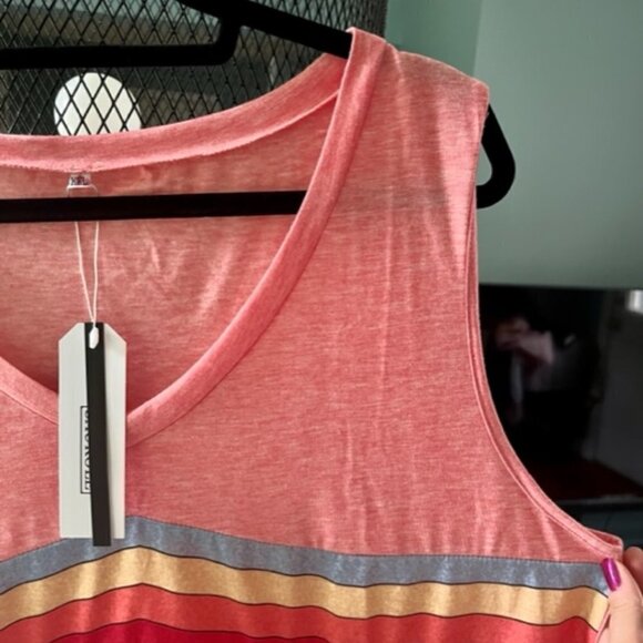 Saukole Women's V-neck Sleeveless Top Rainbow Stripes Pink Plus Size 1XL - Picture 9 of 16